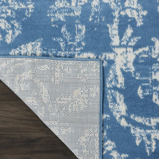 Nourison Jubilant Damask Blue 2' x 4' Area-Rug, Easy-Cleaning, Non Shedding, Bed Room, Living Room, Dining Room, Kitchen (2x4)