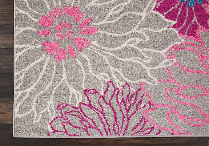 Nourison Passion Grey 5'3" x 7'3" Area Rug, Floral, Farmhouse, Easy Cleaning, Non Shedding, Bed Room, Living Room, Dining Room, Kitchen, (5' x 7')