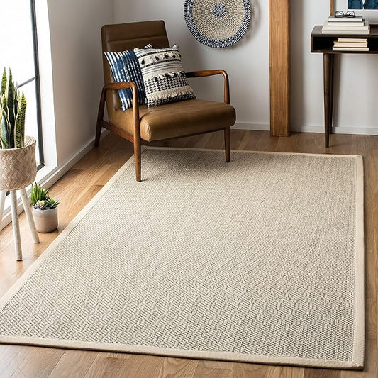 SAFAVIEH Natural Fiber Collection Area Rug - 5' x 8', Marble & Beige, Border Sisal Design, Easy Care, Ideal for High Traffic Areas in Living Room, Bedroom (NF143C)