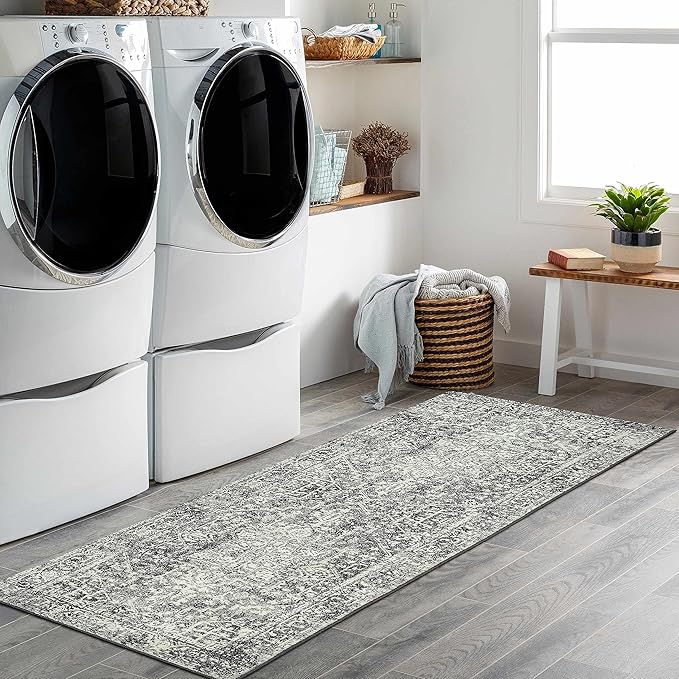 Morebes Boho Black 2x6 Runner Rug for Hallway, Washable Kitchen Runner Rug Non Slip Bathroom Runner, Vintage Medallion Non-Shedding Soft Carpet for Kitchen Bedroom Entryway