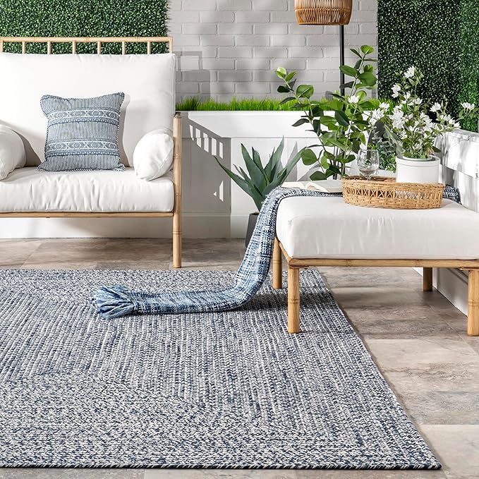 nuLOOM 2' x 8' Solid Hand Braided Indoor/Outdoor Area Rug, Pet-Friendly, High Traffic, Weather Resistant, for Patio, Balcony, Bedroom, Living, Dining Room, Wynn Navy