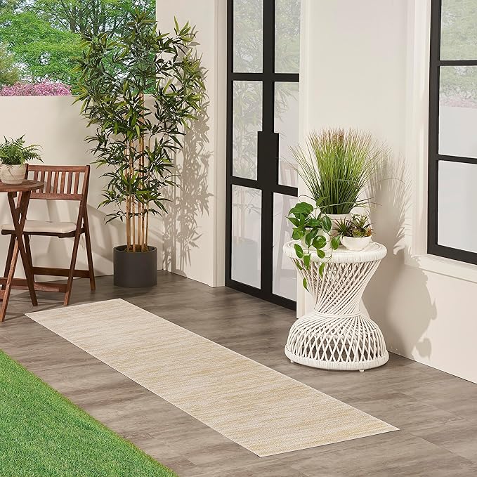 Nourison Essentials Indoor/Outdoor Ivory Gold 2'2" x 7'6 Area Rug, Easy Cleaning, Non Shedding, Bed Room, Living Room, Dining Room, Backyard, Deck, Patio (2x8)