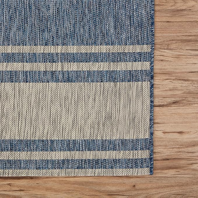 LR Home 5 x 7 Indoor/Outdoor Area Rug for Home Decor | Nautical Anchor carpet for living room, bedroom, playroom, patio, garden | Modern farmhouse rug | Denim Blue/Gray