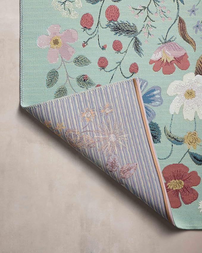Loloi Rifle Paper Co. Perennial Collection Strawberry Fields PRN-02 Mint 5'-3" x 7'-8" Indoor/Outdoor Area Rug