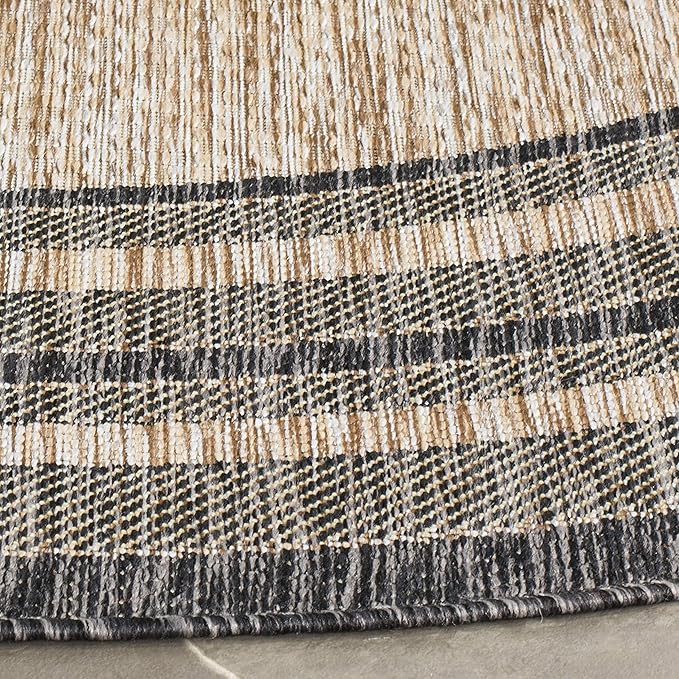 SAFAVIEH Courtyard Collection 4' Round Natural / Black CY8475 Indoor/ Outdoor Patio Backyard Mudroom Area Rug