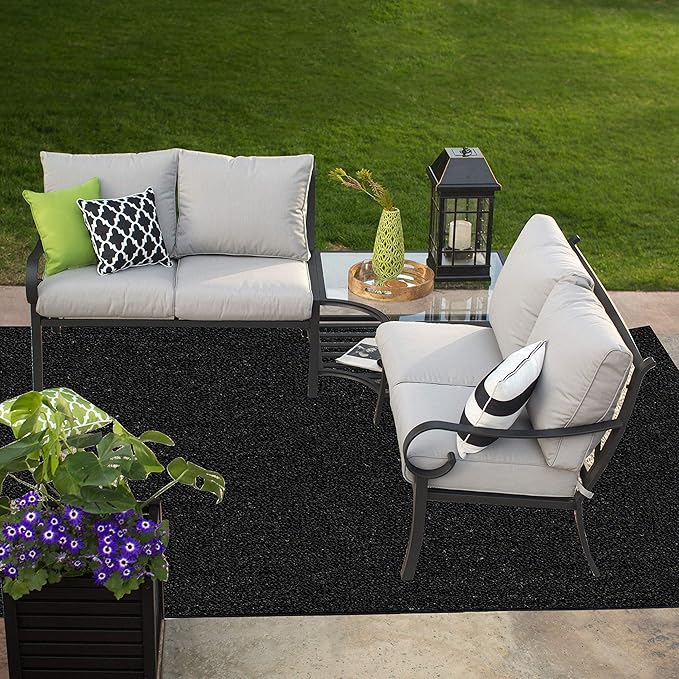 Ambiant Broadway Collection Pet Friendly Indoor Outdoor Area Rugs Black - 6' Pentagon, Stain & Fade Resistant, Easy Care, Pet & Kids Friendly, Made in USA, Perfect for Weddings & Everyday Use!