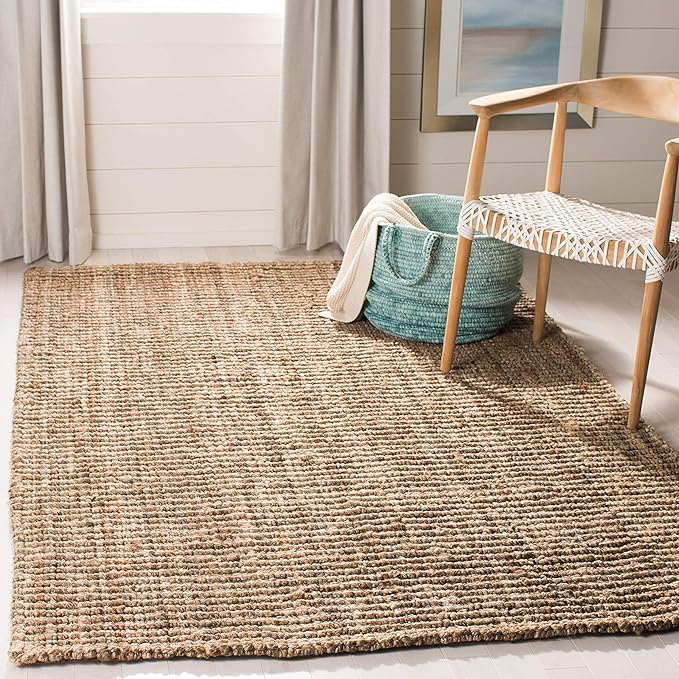 SAFAVIEH Natural Fiber Collection Area Rug - 6' x 9', Natural & Grey, Handmade Chunky Textured Jute 0.75-inch Thick, Ideal for High Traffic Areas in Living Room, Bedroom (NF447M)