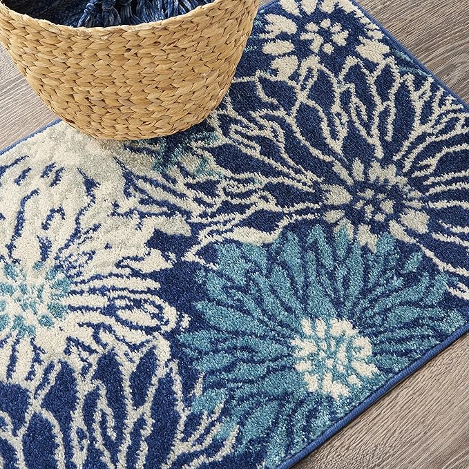 Nourison Passion Navy/Ivory 1'10" x 2'10" Area Rug, Floral, Farmhouse, Easy Cleaning, Non Shedding, Bed Room, Living Room, Dining Room, Kitchen, (2' x 3')