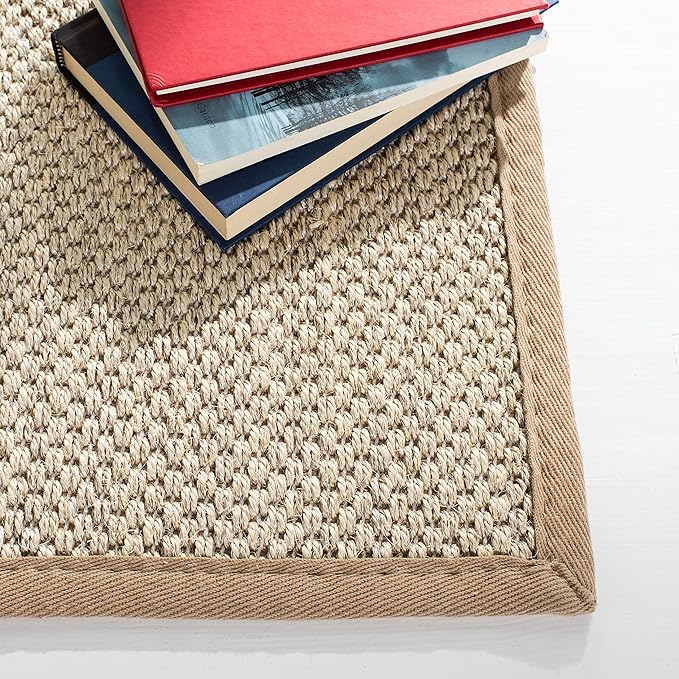SAFAVIEH Natural Fiber Collection Area Rug - 6' x 9', Marble & Linen, Border Sisal Design, Easy Care, Ideal for High Traffic Areas in Living Room, Bedroom (NF143B)