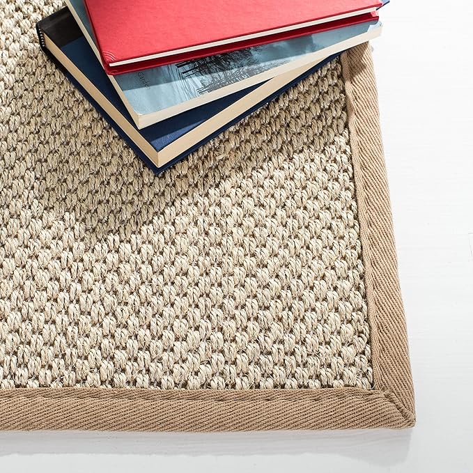 SAFAVIEH Natural Fiber Collection 9' Square Marble / Linen NF143B Border Sisal Area Rug