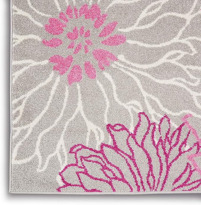 Nourison Passion Grey 2'2" x 10' Area Rug, Floral, Farmhouse, Easy Cleaning, Non Shedding, Bed Room, Living Room, Dining Room, Kitchen, (10' Runner)