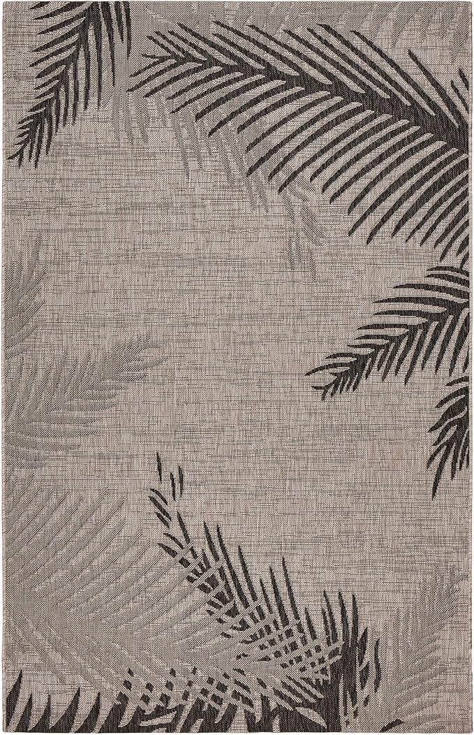 LR Home 2 x 3 Indoor/Outdoor Area Rug for Home Decor | Coastal Palm Leaf Carpet for Living Room, Bedroom, playroom, Patio, Garden | Modern Farmhouse Rug | Black/Gray