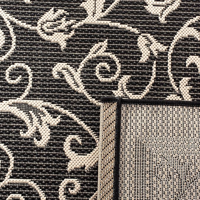 SAFAVIEH Courtyard Collection 5'3" Square Black / Sand CY2098 Scroll Indoor-Outdoor Waterproof Easy-Cleaning Patio Backyard Mudroom Area-Rug