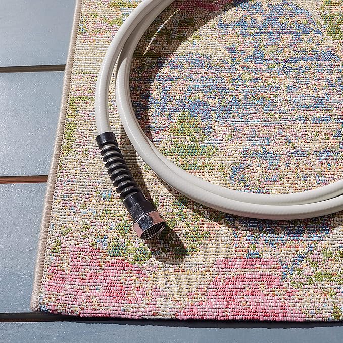 SAFAVIEH Summer Collection 5'3" x 7'6" Blue/Pink SMR410M Boho Indoor/-Outdoor Non-Shedding Easy-Cleaning Patio Backyard Porch Deck Mudroom Area-Rug