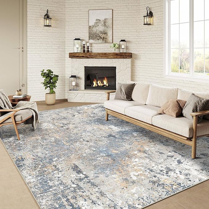 5x7 Washable Rugs Blue Hallway Area Rug Indoor Accent Rug Abstract Low Pile Carpet Distressed Throw Aesthetic Rug Bedroom Living Room Office Dining Room Kitchen Laundry Room Non Slip