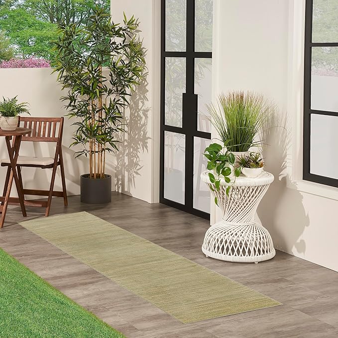Nourison Essentials Indoor/Outdoor Green Gold 2' x 6' Area Rug, Easy Cleaning, Non Shedding, Bed Room, Living Room, Dining Room, Backyard, Deck, Patio (2x6)