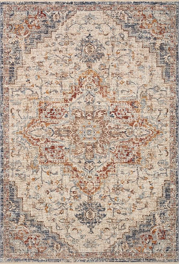 Loloi Sorrento Collection 3'-11" x 5'-7" Accent Rug in Ivory/Fiesta - Vintage Inspired Patterned Area Rug, Unique Area Rug for Living Room, Bedroom, Dining Area