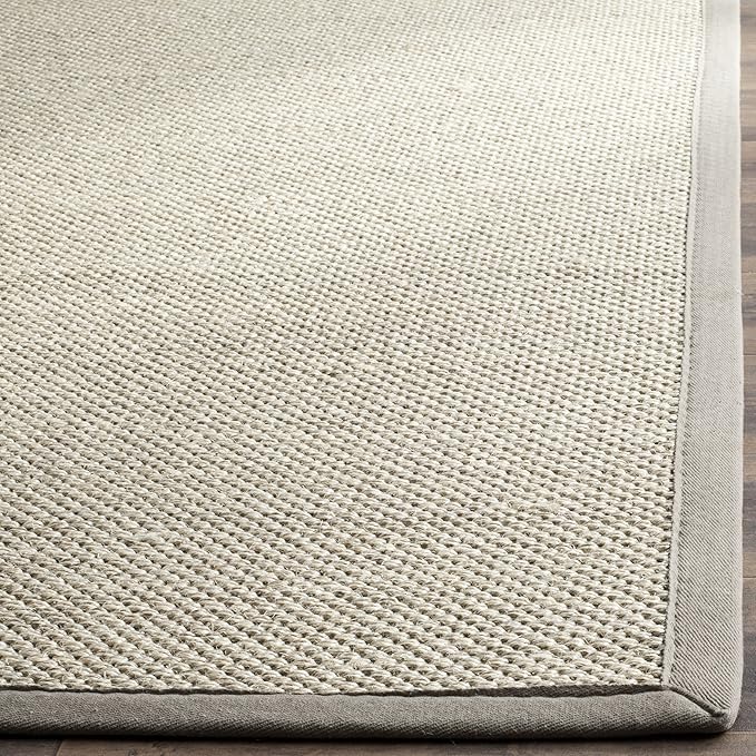 SAFAVIEH Natural Fiber Collection Area Rug - 4' Square, Marble & Khaki, Border Sisal Design, Easy Care, Ideal for High Traffic Areas in Living Room, Bedroom (NF143E)