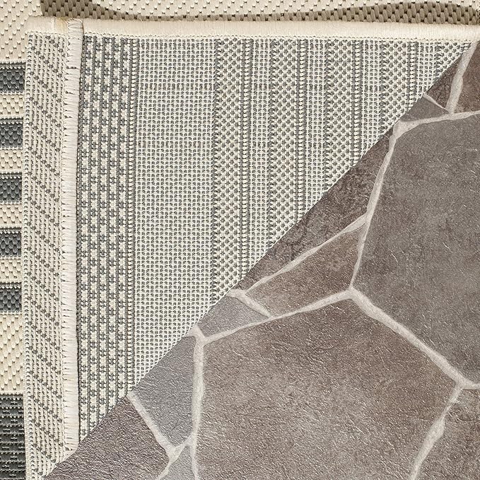 SAFAVIEH Courtyard Collection Runner Rug - 2'3' x 14', Grey & Bone, Stripe Design, Non-Shedding & Easy Care, Indoor/Outdoor & Washable-Ideal for Patio, Backyard, Mudroom (CY6062-236)