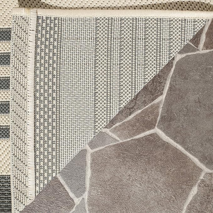 SAFAVIEH Courtyard Collection Area Rug - 8' x 10', Grey & Bone, Stripe Design, Non-Shedding & Easy Care, Indoor/Outdoor & Washable-Ideal for Patio, Backyard, Mudroom (CY6062-236)