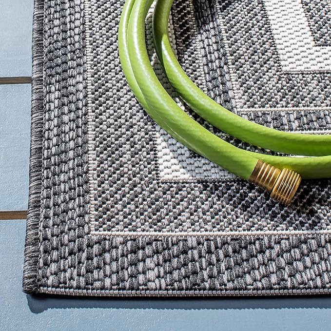 SAFAVIEH Courtyard Collection 2'7" x 5' Ivory / Black CY8475 Indoor/ Outdoor Waterproof Easy Cleaning Patio Backyard Mudroom Area Rug