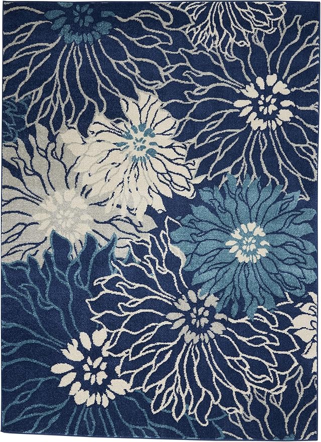 Nourison Passion Navy/Ivory 3'9" x 5'9" Area Rug, Floral, Farmhouse, Easy Cleaning, Non Shedding, Bed Room, Living Room, Dining Room, Kitchen, (4' x 6')
