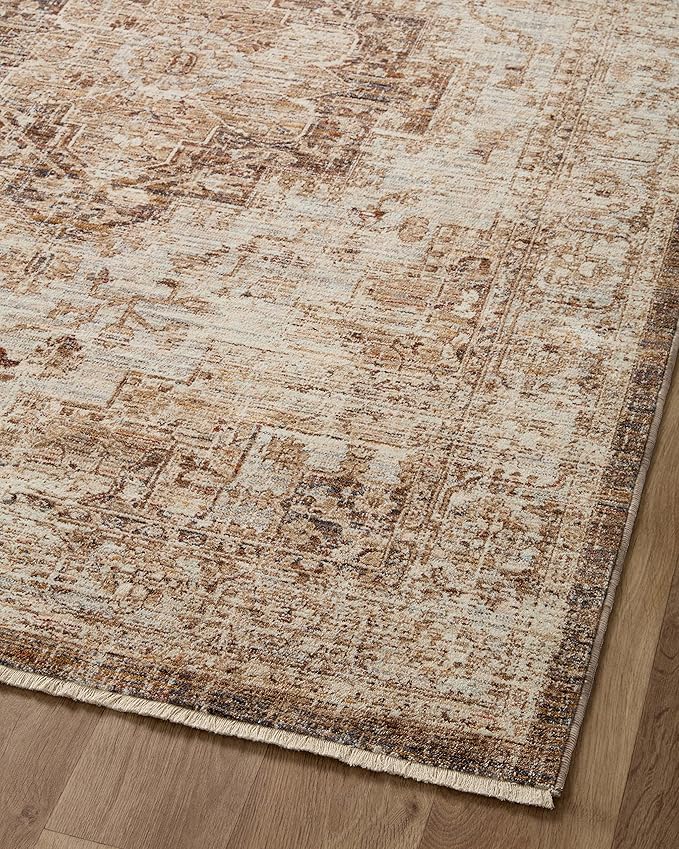 Loloi Sorrento Collection 7'-10" x 7'-10" Round Accent Rug in Mocha/Multi - Vintage Inspired Patterned Area Rug, Unique Area Rug for Living Room, Bedroom, Dining Area