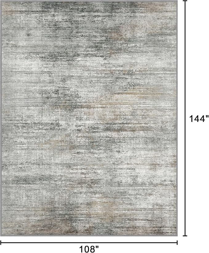 Bavni 9X12 Area Rug, Abstract Modern Living Room Rug, Large Machine Washable Rug Non-Slip, Soft Low Pile Rugs for Bedroom, Playroom, Dining Room, Granite Gray