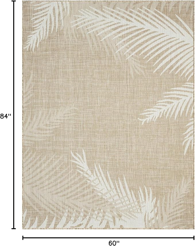 LR Home 5 x 7 Indoor/Outdoor Area Rug for Home Decor | Floral Carpet Suitable for Living Room, Bedroom, Playroom, Patio, Garden | Tropical Farmhouse Rug | Beige/Ivory