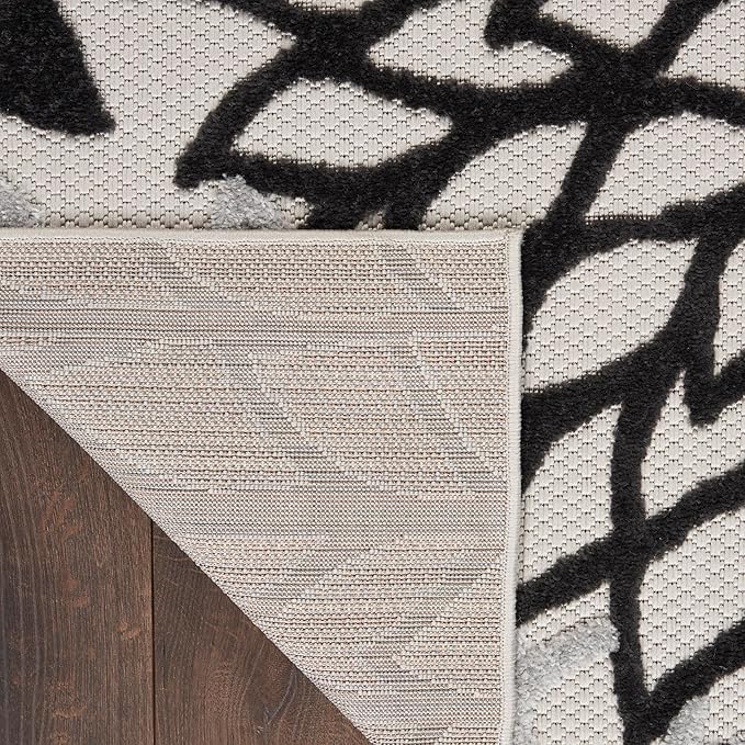 Nourison Aloha Indoor/Outdoor Black White 9' x 12' Area Rug, Tropical, Botanical, Easy Cleaning, Non Shedding, Bed Room, Living Room, Dining Room, Deck, Backyard, Patio (9x12)