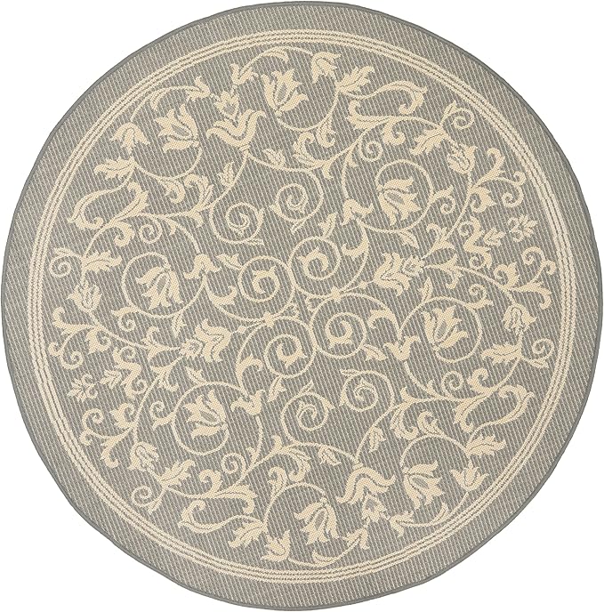 SAFAVIEH Courtyard Collection Area Rug - 7'1 Round, Grey & Natural, Scroll Design, Non-Shedding & Easy Care, Indoor/Outdoor & Washable-Ideal for Patio, Backyard, Mudroom (CY2098-3606)