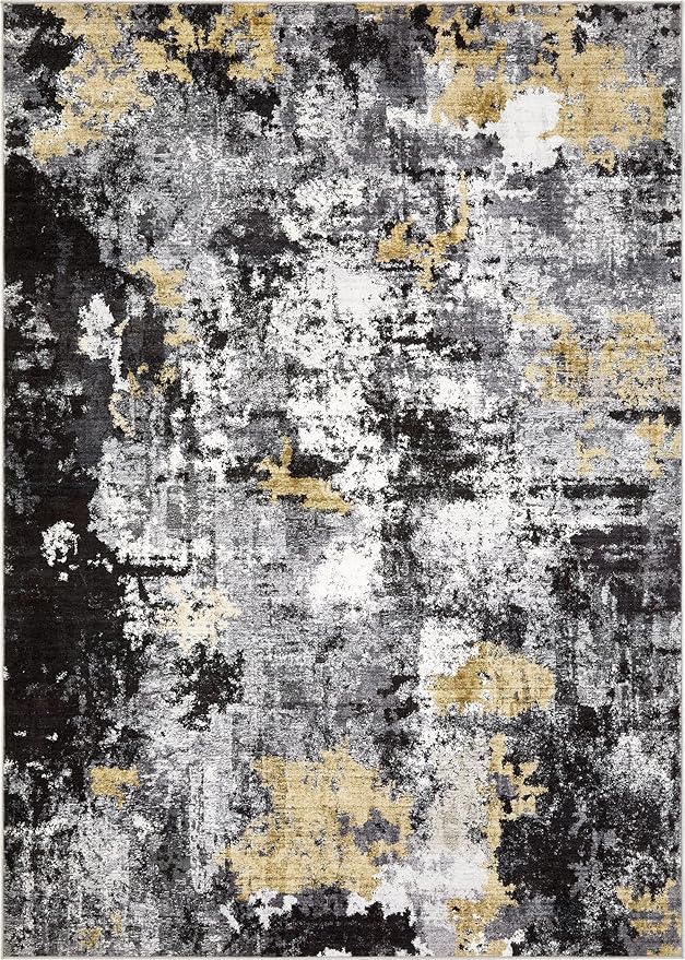 Washable Rug 10x14 Area Rugs for Living Room: Modern Abstract Neutral Soft Large Rug for Bedroom Dining Room Under Kitchen Table Home Office Decor - Black Gold