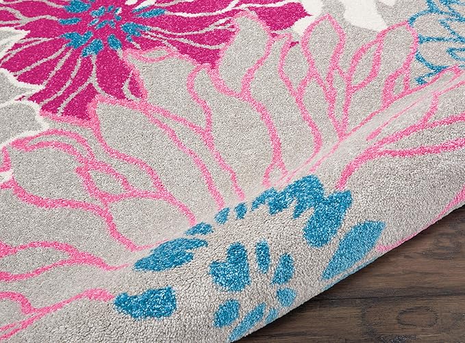Nourison Passion Grey 2'2" x 10' Area Rug, Floral, Farmhouse, Easy Cleaning, Non Shedding, Bed Room, Living Room, Dining Room, Kitchen, (10' Runner)