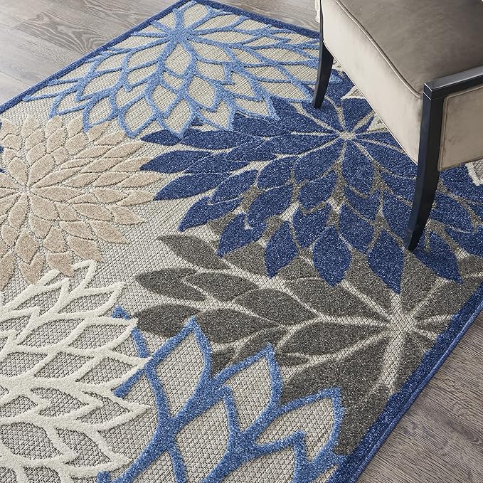 Nourison Aloha 5'3" x 7'5" Fabric Indoor/Outdoor Rug in Blue/Multi-Color