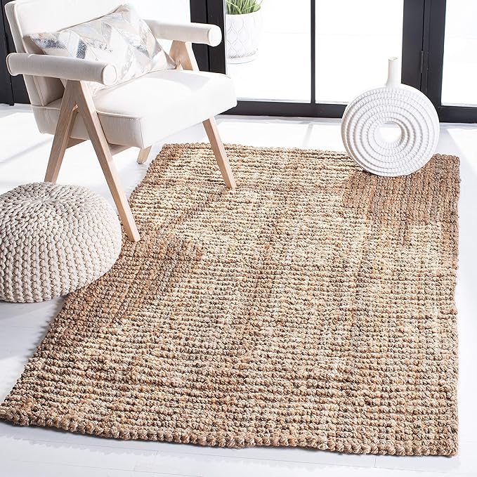 SAFAVIEH Natural Fiber Collection 3' Square Natural NF447A Handmade Chunky Textured Premium Jute 0.75-inch Thick Area Rug