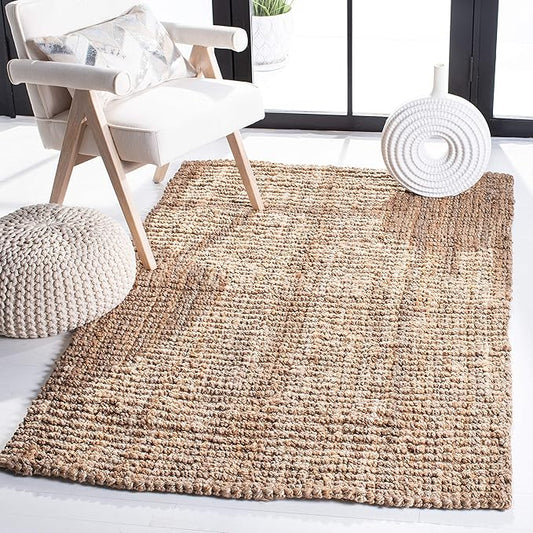 SAFAVIEH Natural Fiber Collection 3' Square Natural NF447A Handmade Chunky Textured Premium Jute 0.75-inch Thick Area Rug