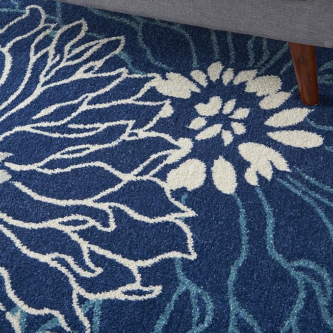 Nourison Passion Navy/Ivory 3'9" x 5'9" Area Rug, Floral, Farmhouse, Easy Cleaning, Non Shedding, Bed Room, Living Room, Dining Room, Kitchen, (4' x 6')