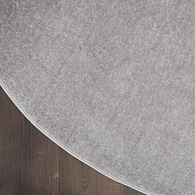 Nourison Essentials Indoor/Outdoor Silver Grey 6' x Round Area Rug, Easy Cleaning, Non Shedding, Bed Room, Living Room, Dining Room, Backyard, Deck, Patio (6 Round)