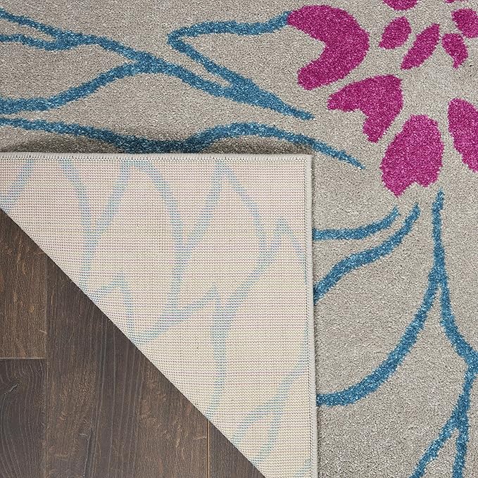 Nourison Passion Grey 2'2" x 10' Area Rug, Floral, Farmhouse, Easy Cleaning, Non Shedding, Bed Room, Living Room, Dining Room, Kitchen, (10' Runner)