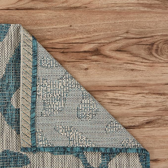 LR Home 5 x 7 Indoor/Outdoor Area Rug for Home Decor | Coastal Reef carpet for living room, bedroom, playroom, patio, garden | Modern farmhouse rug | Blue/Gray