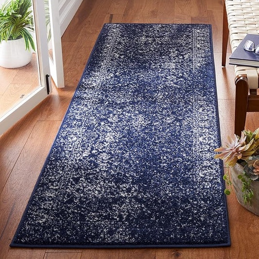 SAFAVIEH Adirondack Collection Runner Rug - 2'6" x 18', Navy & Ivory, Oriental Distressed Design, Non-Shedding & Easy Care, Ideal for High Traffic Areas in Living Room, Bedroom, Dining (ADR109N-218)