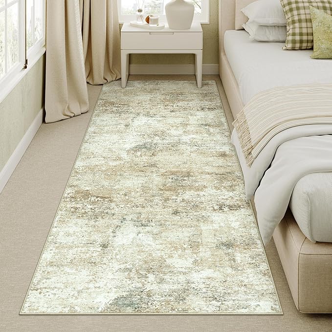 2x6 Runner Rug for Hallways Beige Grey Non Slip Washable Neutral Modern Abstract Indoor Rug Thin Soft Throw Low Pile Kitchen Carpet for Bedside, Bedroom, Bathroom, Entryway