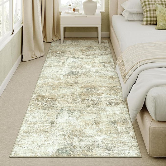 2x6 Runner Rug for Hallways Beige Grey Non Slip Washable Neutral Modern Abstract Indoor Rug Thin Soft Throw Low Pile Kitchen Carpet for Bedside, Bedroom, Bathroom, Entryway