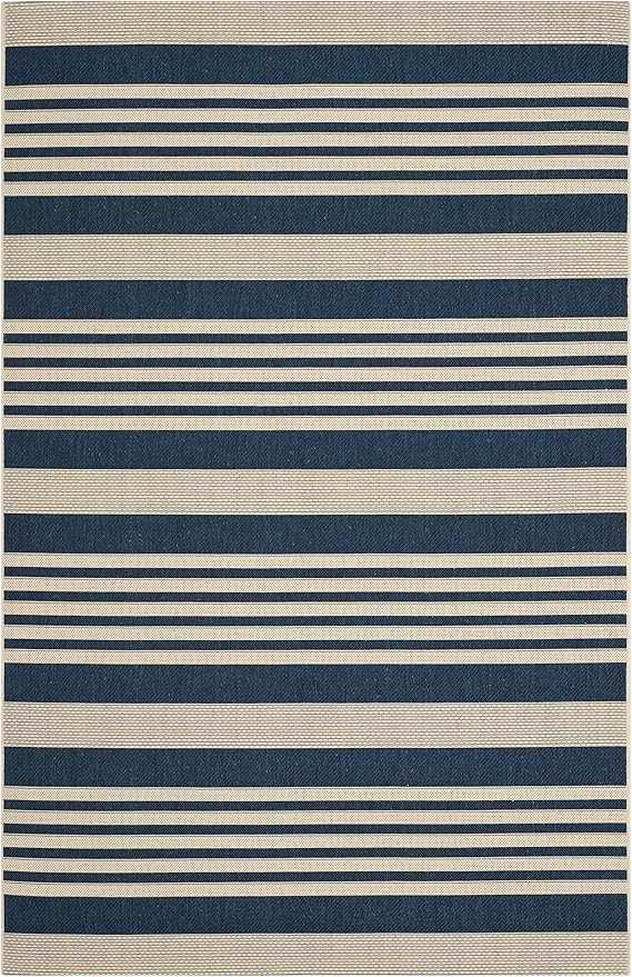 SAFAVIEH Courtyard Collection Area Rug - 5'3" x 7'7", Navy & Beige, Non-Shedding & Easy Care, Indoor/Outdoor & Washable-Ideal for Patio, Backyard, Mudroom (CY6062-268)