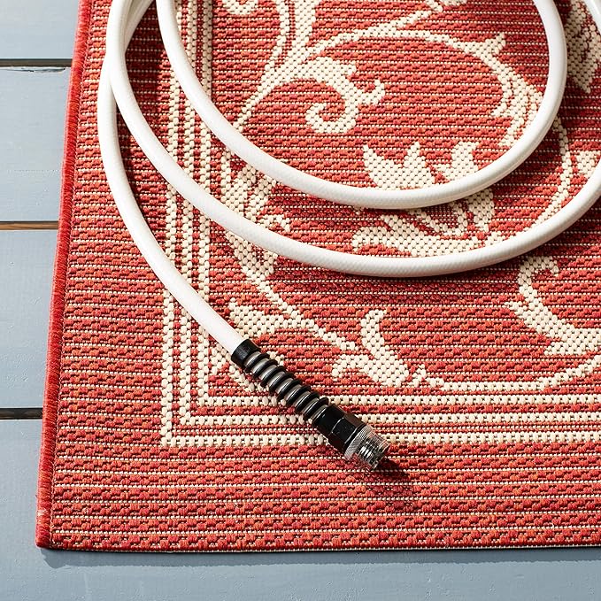 SAFAVIEH Courtyard Collection Accent Rug - 2' x 3'7", Red & Natural, Scroll Design, Non-Shedding & Easy Care, Indoor/Outdoor & Washable-Ideal for Patio, Backyard, Mudroom (CY2098-3707)