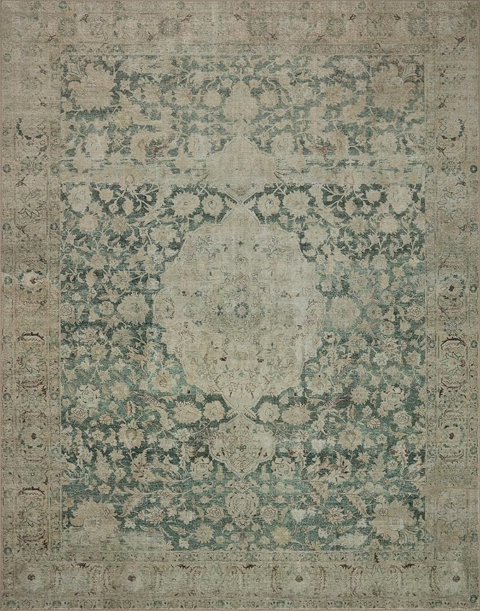 Loloi Magnolia Home by Joanna Gaines Sinclair Collection SIN-05 Jade/Sand 2'-3" x 7'-6", .25" Pile Height, Machine Washable, Runner Rug