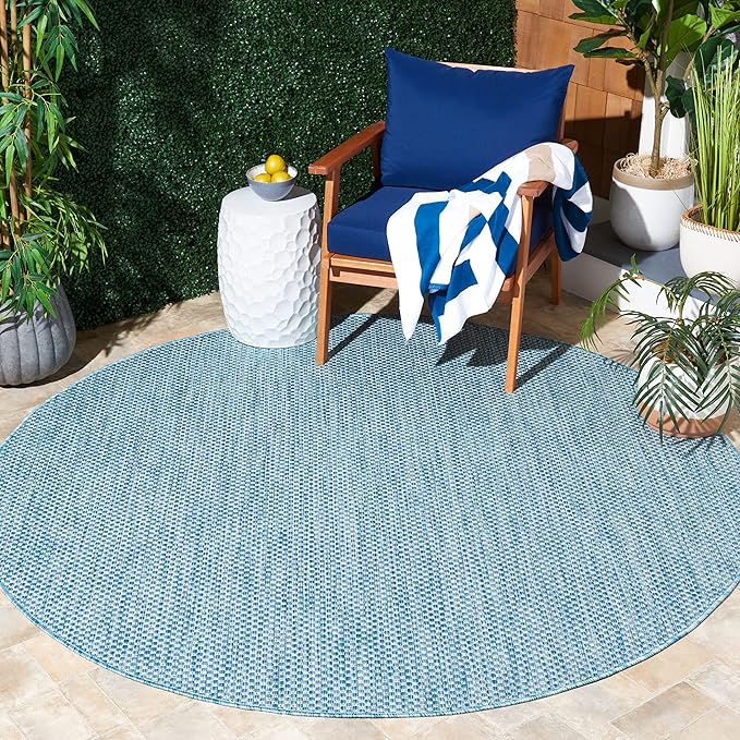 SAFAVIEH Courtyard Collection 7'1" Round Aqua/Grey CY8521 Indoor/ Outside Waterproof Easy cleansingPatio Backyard Mudroom Area Mat