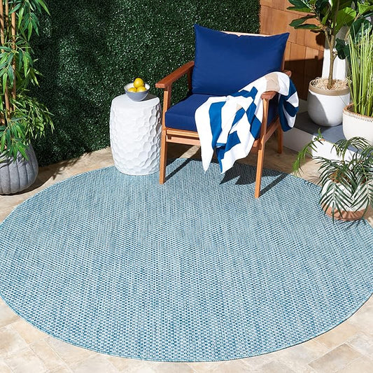 SAFAVIEH Courtyard Collection 7'1" Round Aqua/Grey CY8521 Indoor/ Outside Waterproof Easy cleansingPatio Backyard Mudroom Area Mat