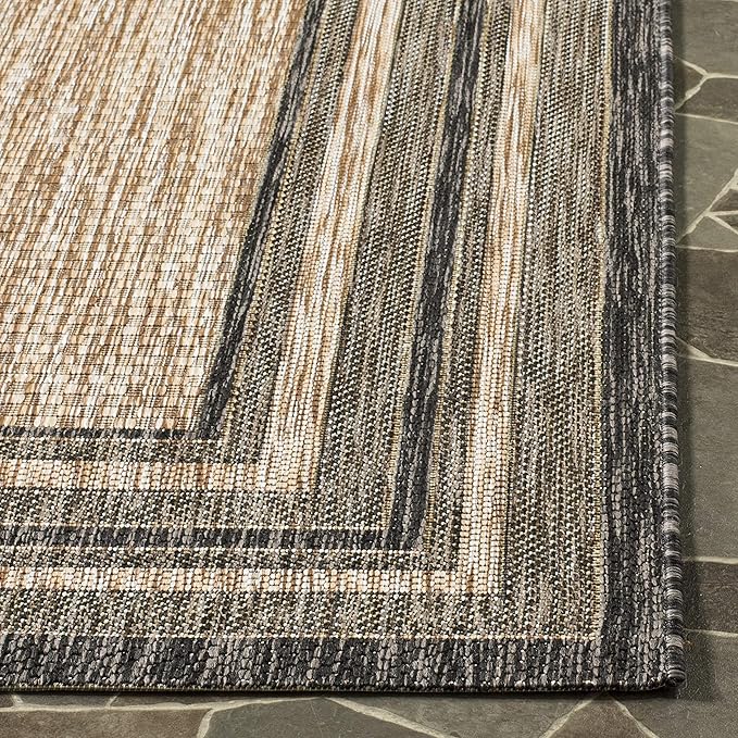 SAFAVIEH Courtyard Collection Area Rug - 4' Square, Natural & Black, Non-Shedding & Easy Care, Indoor/Outdoor & Washable-Ideal for Patio, Backyard, Mudroom (CY8475-37312)