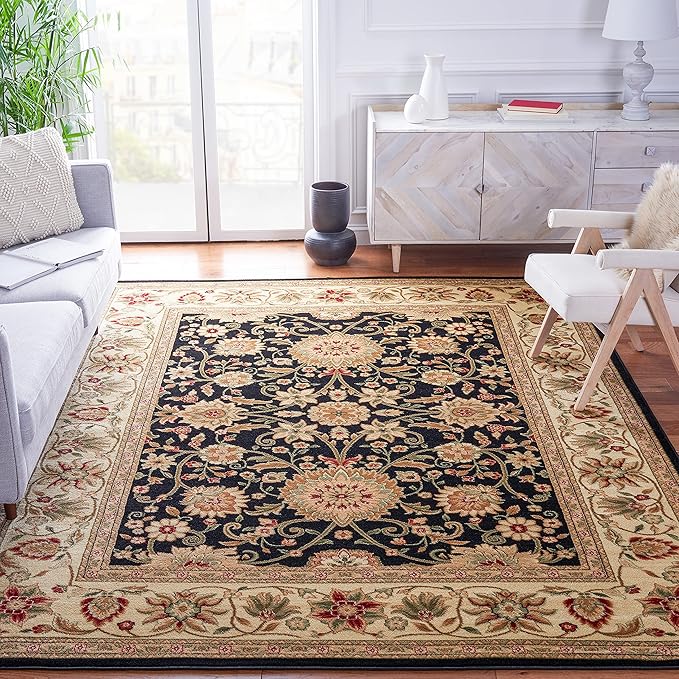 SAFAVIEH Lyndhurst Collection LNH212A Traditional Oriental Non-Shedding Living Room Bedroom Dining Home Office Area Rug( Black/Ivory, 7'9" x 9'9")